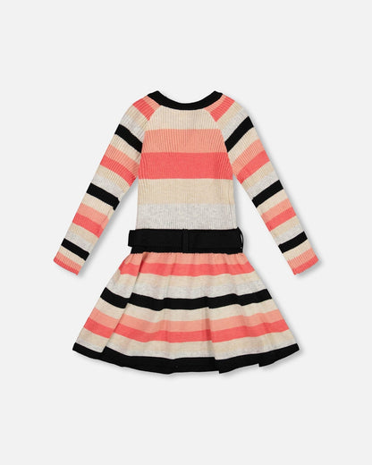Striped Knit Dress Beige Black And Pink