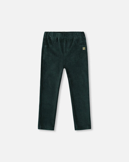 Stretch Velour Rib Treggings Dark Green