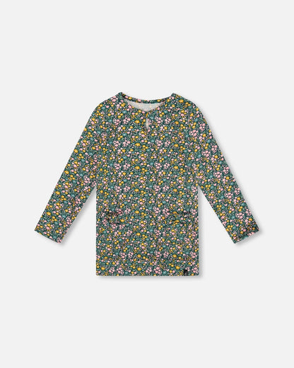 Jersey Tunic Green With Floral Print