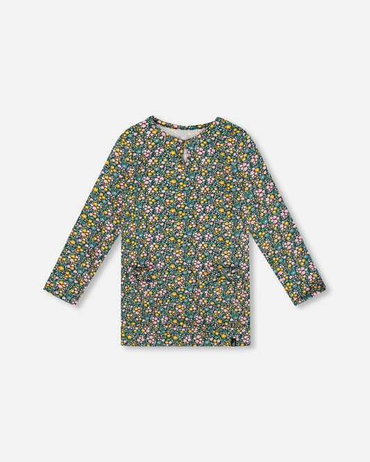 Jersey Tunic Green With Floral Print