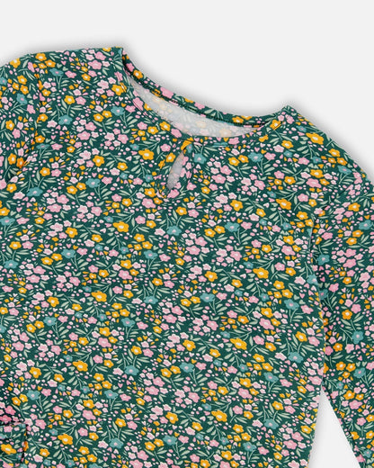 Jersey Tunic Green With Floral Print
