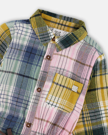 Shirt Dress With Belt Green Pink And Yellow