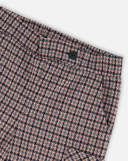 Jacquard Knit Flare Pants With Houndstooth Pattern