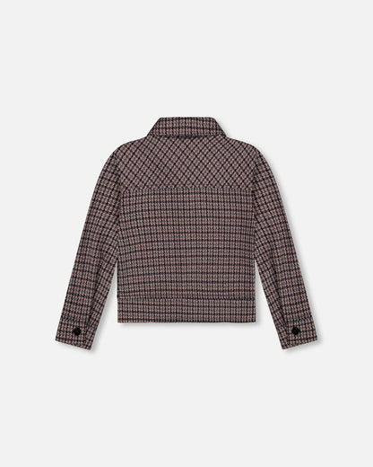 Jacquard Knit Jacket With Houndstooth Pattern