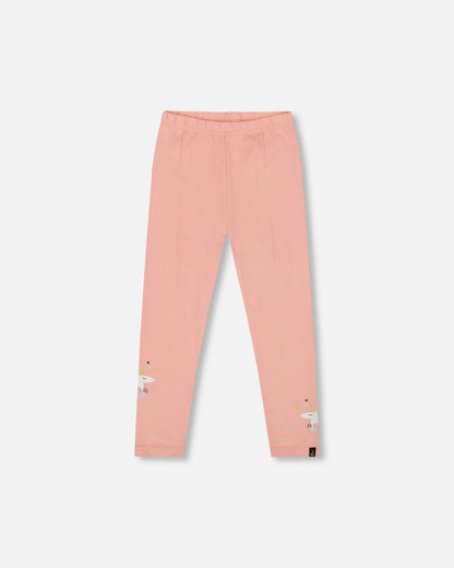 Organic Cotton Leggings Dusty Pink With Unicorn Print