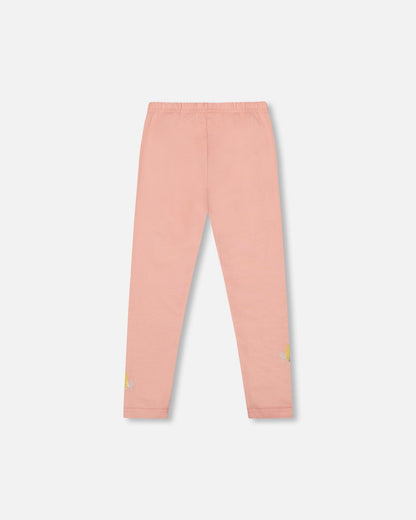 Organic Cotton Leggings Dusty Pink With Unicorn Print