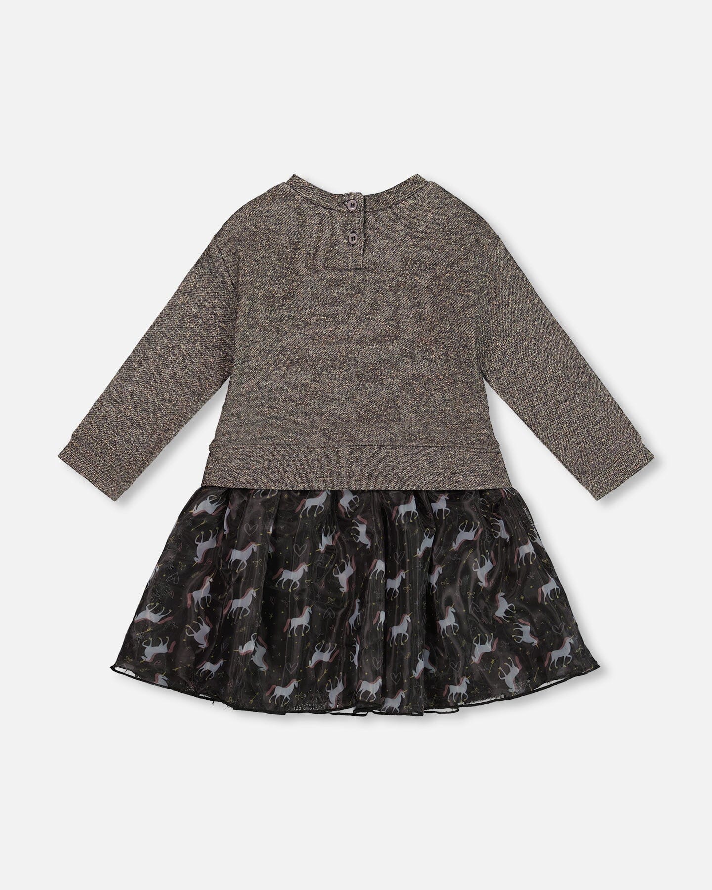 Bi-Material Dress Black With Mesh Skirt And Heart