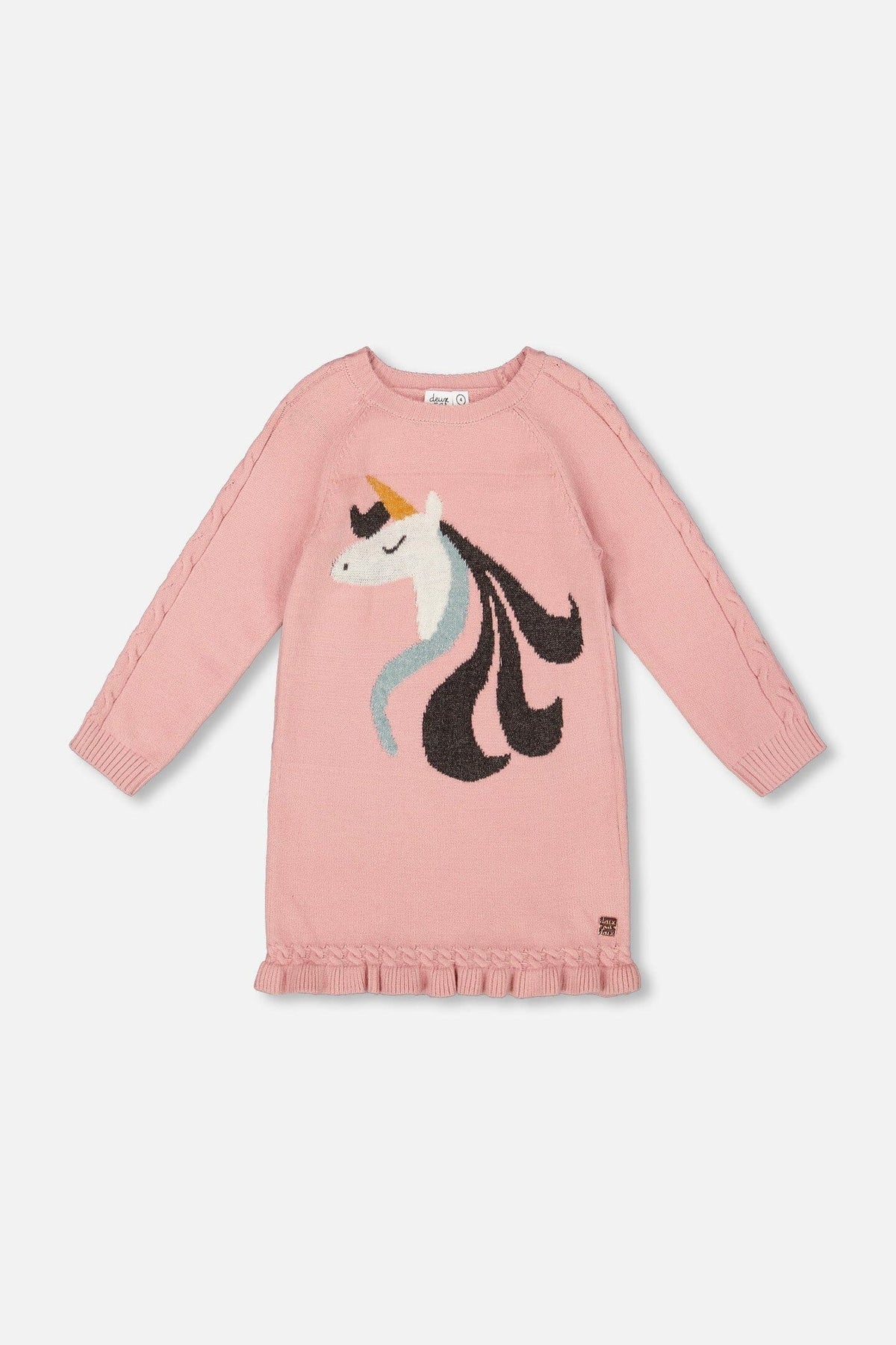 Knitted Dress Dusty Pink With Unicorn Intarsia