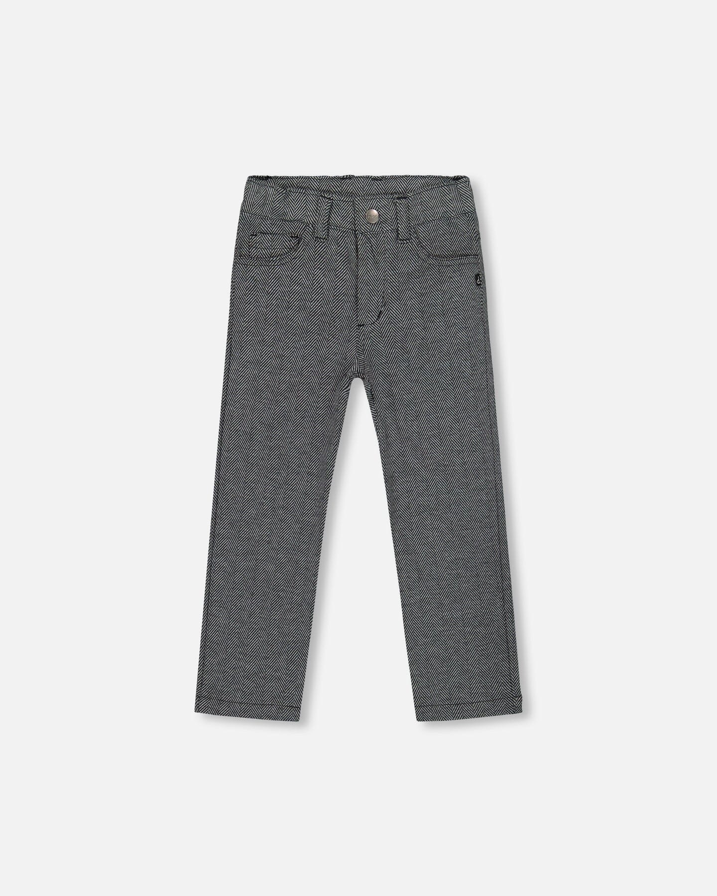 Pantalon Jacquard Extensible Chevrons Gris