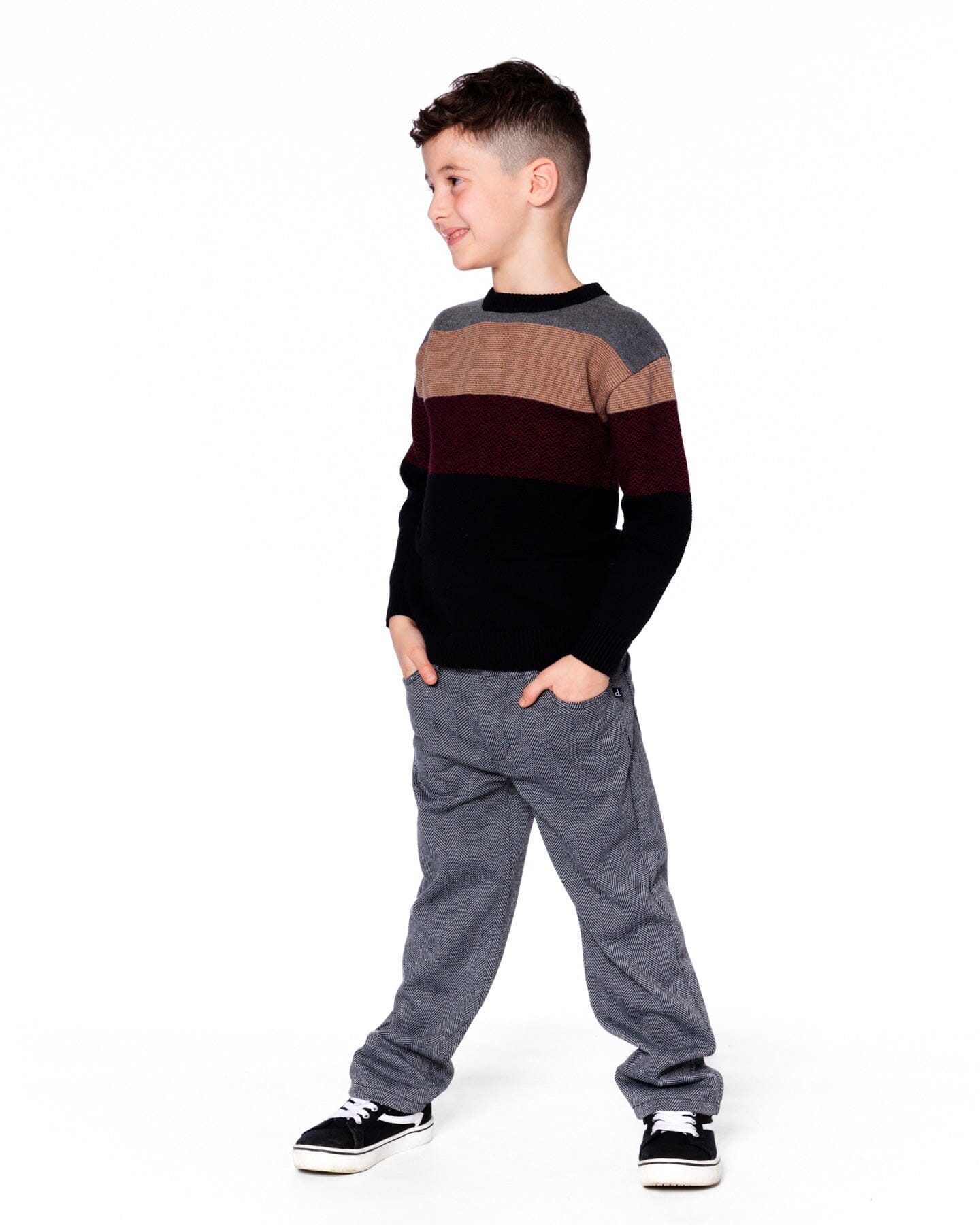 Pantalon Jacquard Extensible Chevrons Gris