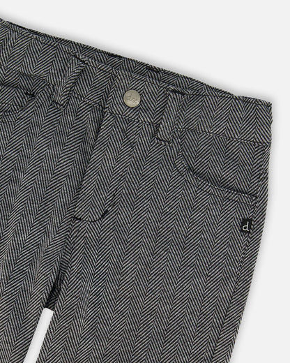 Pantalon Jacquard Extensible Chevrons Gris