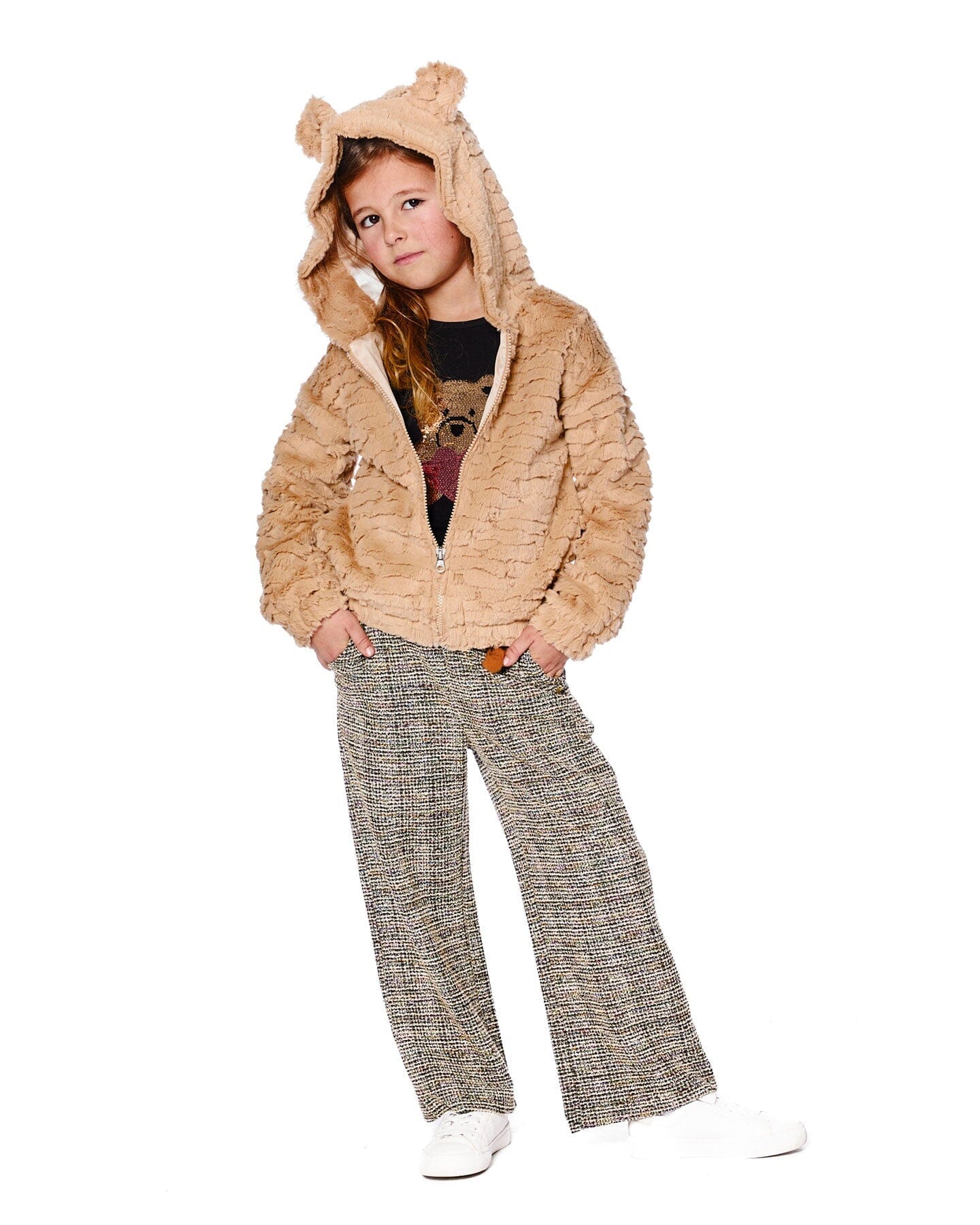 Faux Fur Hooded Jacket Nougat