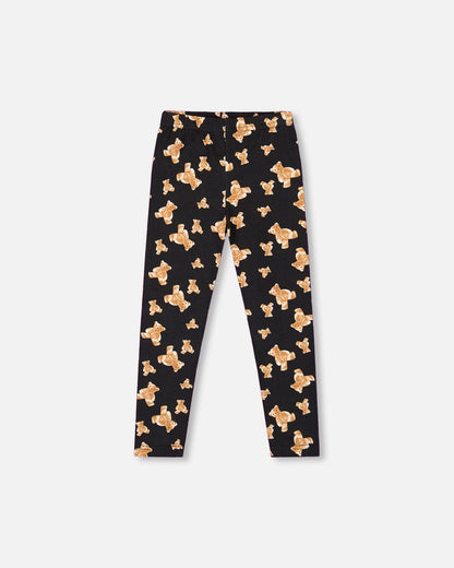 Jersey Leggings Black Teddy Bear Print