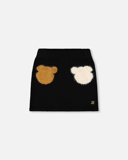 Knitted Skirt Black With Bear Intarsia