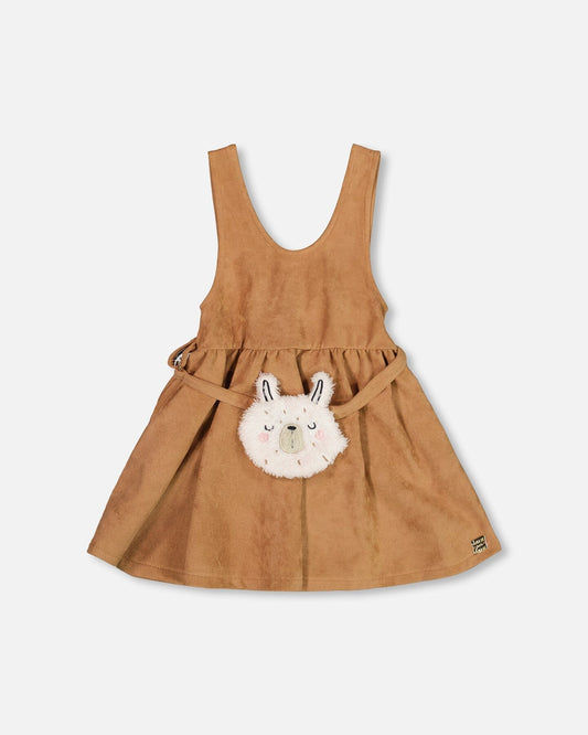 Stretch Suede Effect Jumper Light Pecan Brown With Llama Bag
