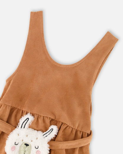 Stretch Suede Effect Jumper Light Pecan Brown With Llama Bag