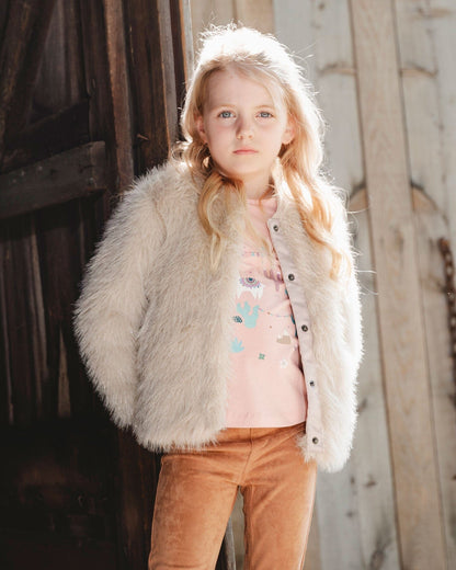 Short Faux Fur Coat Beige