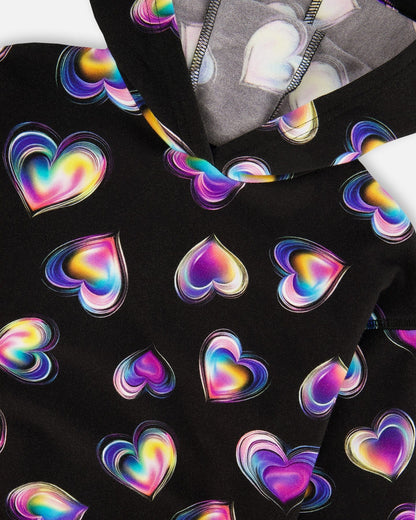 Fleece Hoodie Black And Multicolor