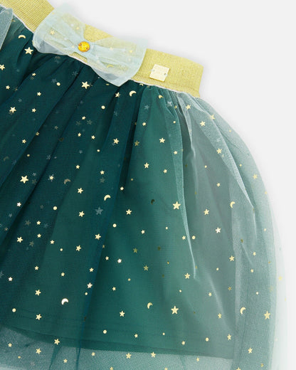 Mesh Skirt With Bow Forest Green