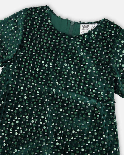 Velvet Short Sleeve Dress Forest Green