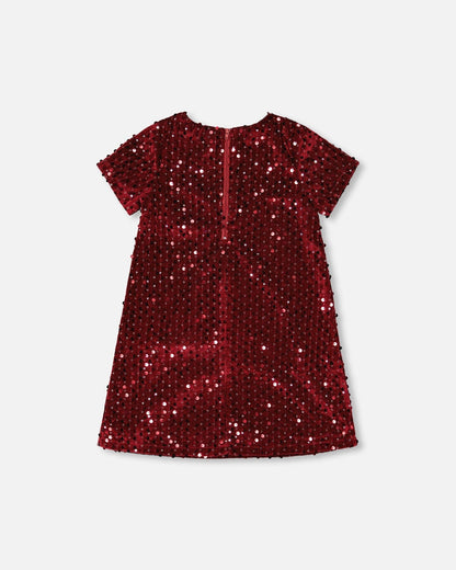 Robe courte à manches courtes en velours rouge