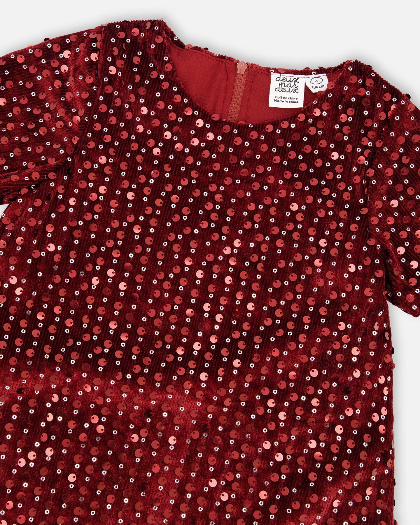 Robe courte à manches courtes en velours rouge