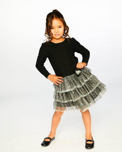 Glittering Mesh Skirt Party Dress Black