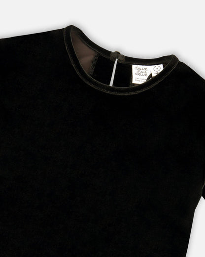 Short Sleeve Stretch Velour Top Black