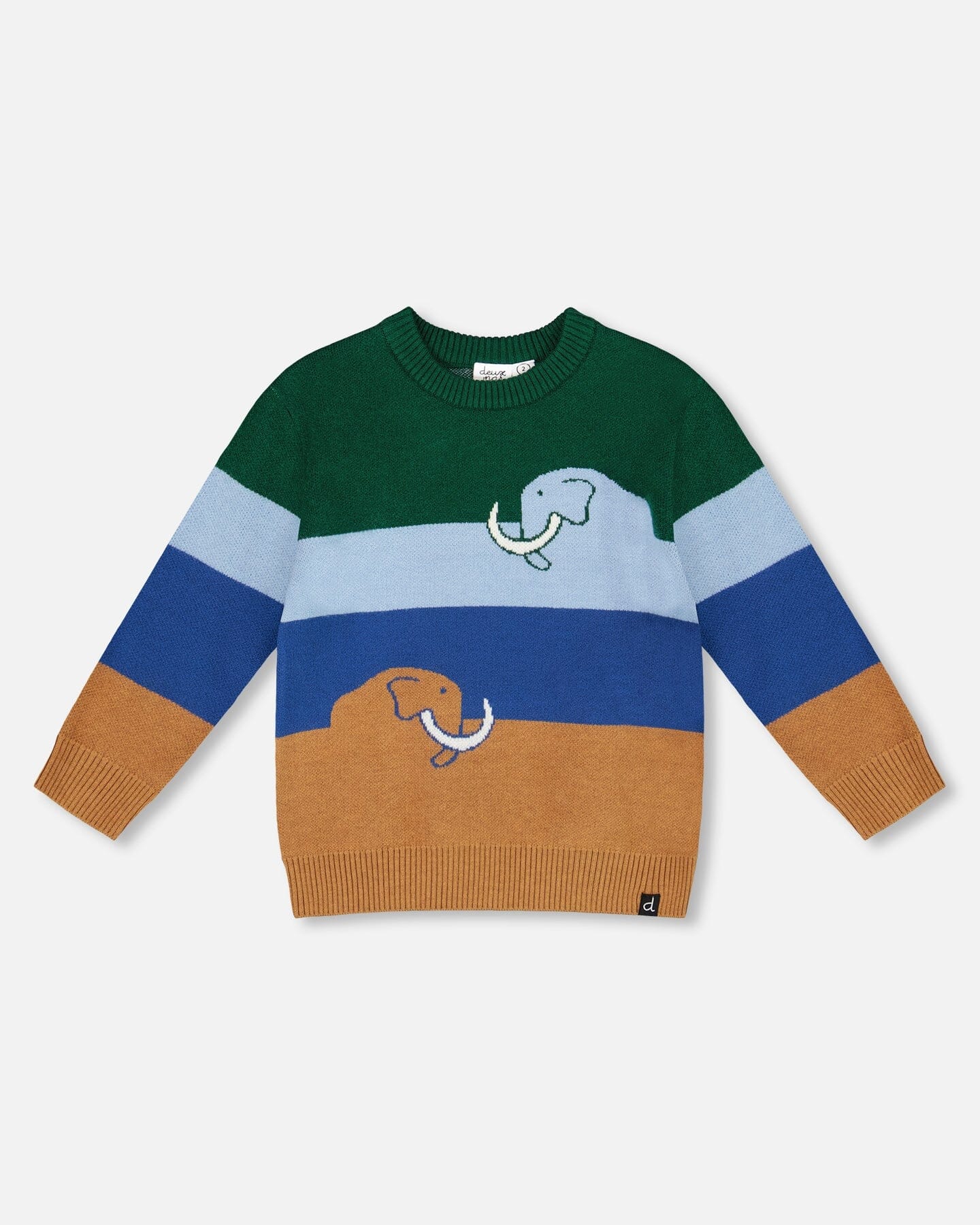 Long Sleeve Knit Sweater Blue, Green And Brown