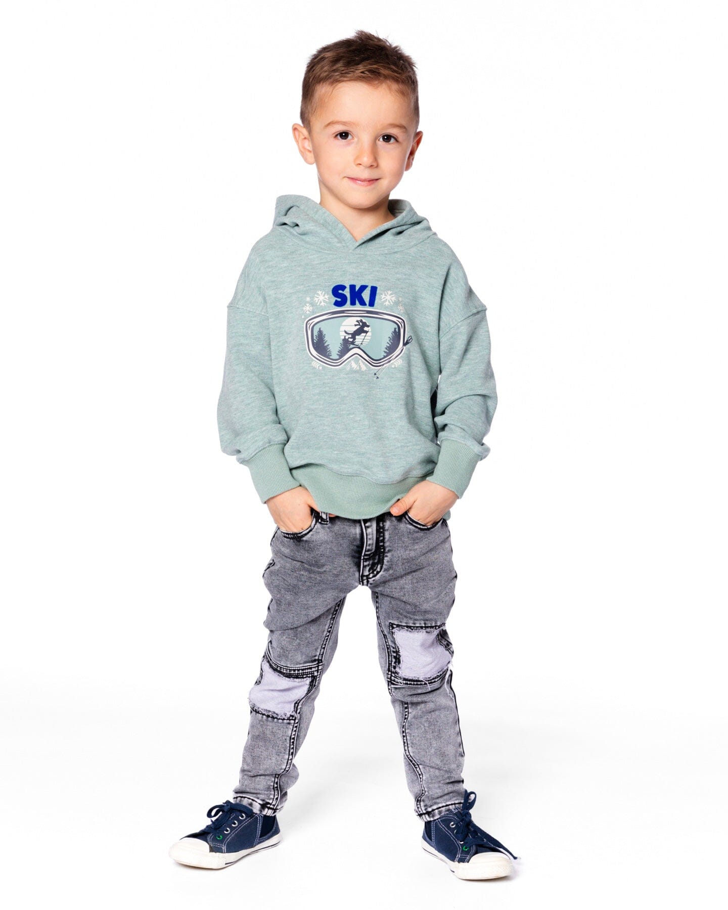 Super Soft Hooded Brushed Jersey Sweatshirt With Graphic Print Green