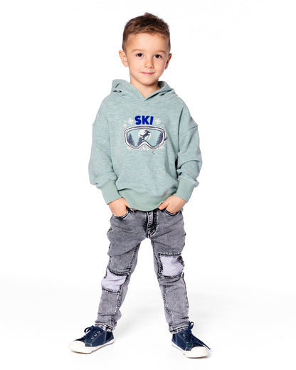 Super Soft Hooded Brushed Jersey Sweatshirt With Graphic Print Green