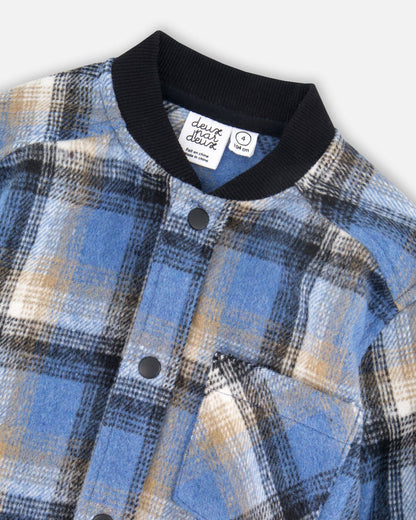 Long Sleeve Brushed Plaid Button Down Shirt Avec Rib Collar