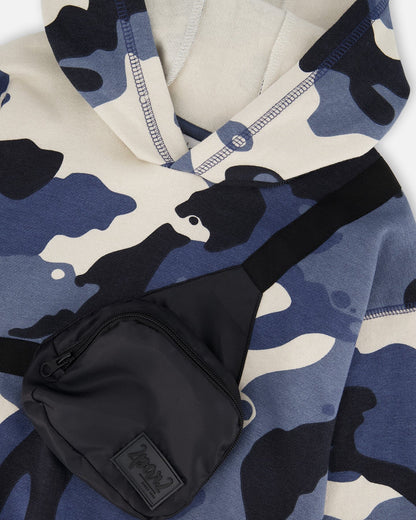 Hooded Fleece Sweatshirt With Crossbody Bag Blue Camouflage