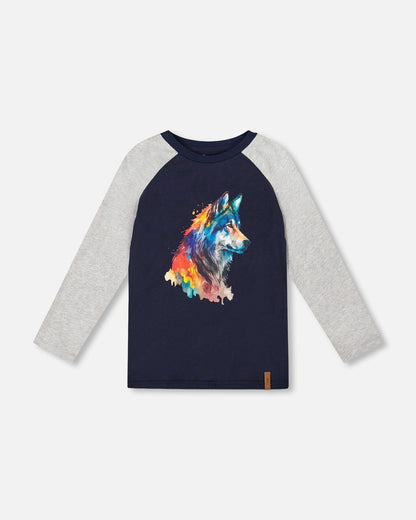 Long Raglan Sleeve Jersey Tee Navy Blue