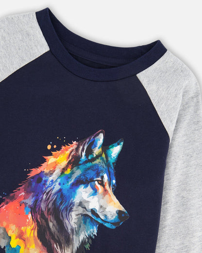 Long Raglan Sleeve Jersey Tee Navy Blue