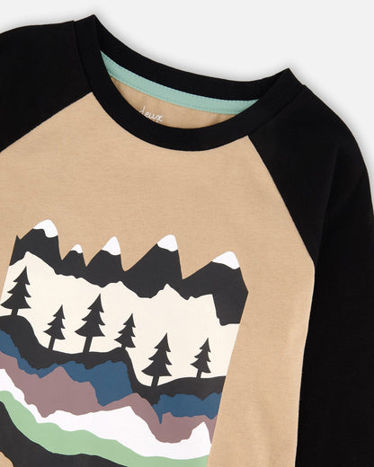 Long Raglan Sleeve Jersey Tee Beige