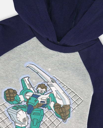 Organic Cotton Jersey Hooded Raglan Sleeve Tee Navy Blue
