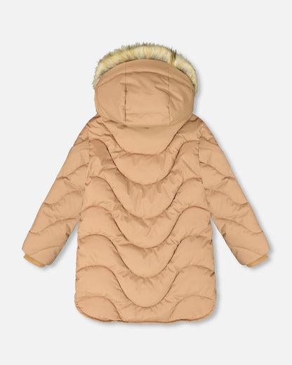 Long Wavy Quilt Puffy Winter Coat Chanterelle