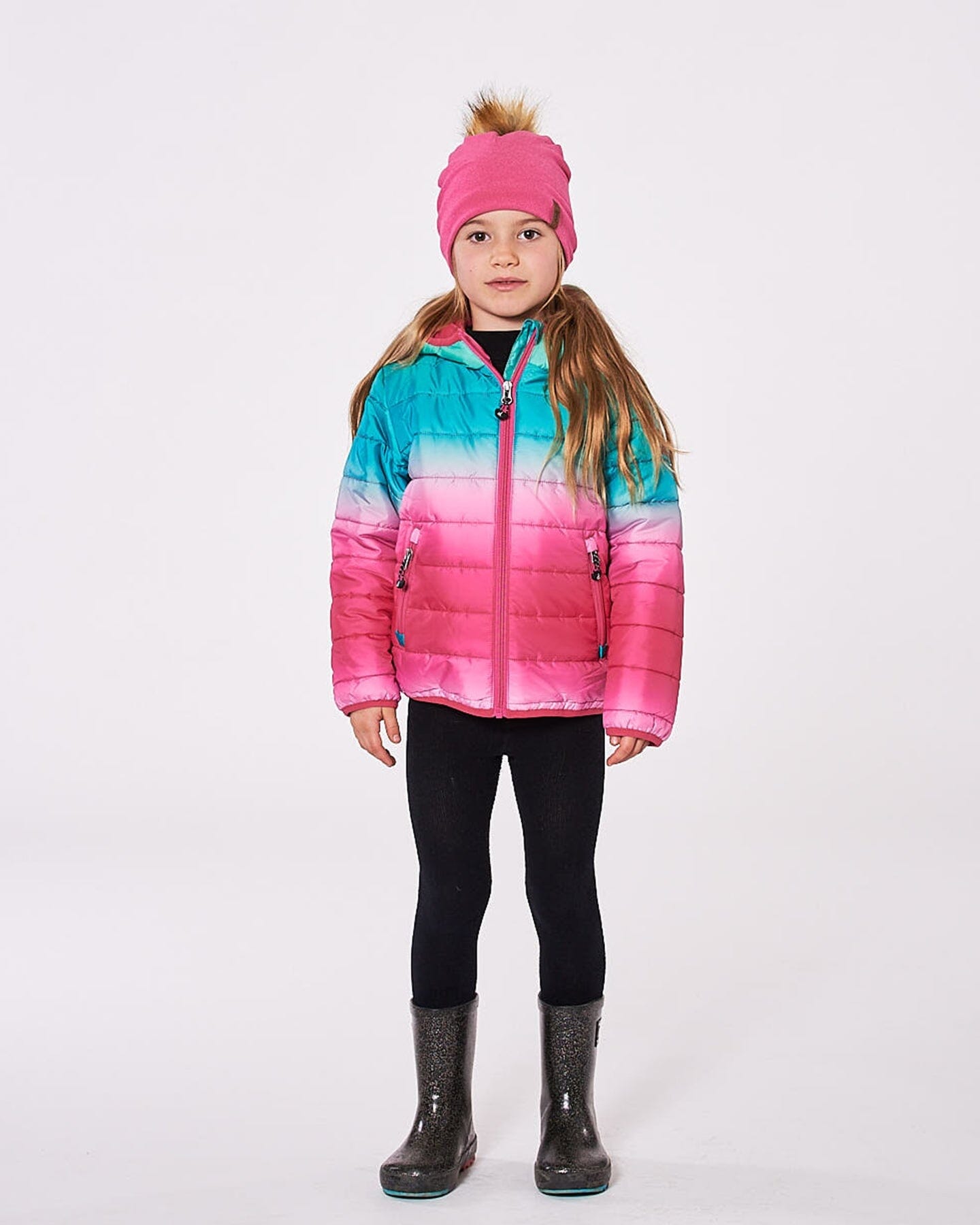 Quilted Mid-Season Jacket Green And Pink Gradient