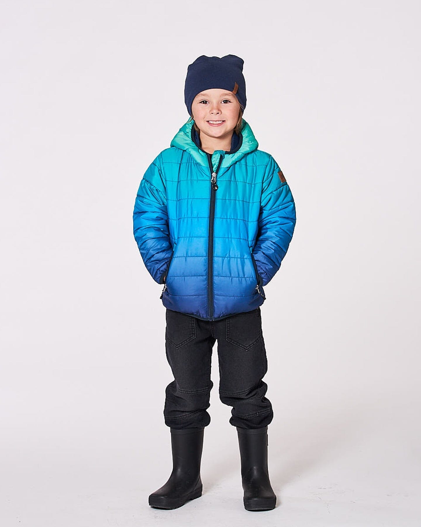 Quilted Mid-Season Jacket Green And Blue Gradient