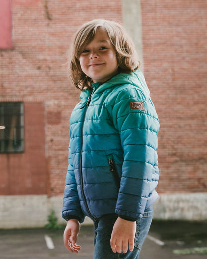 Quilted Mid-Season Jacket Green And Blue Gradient