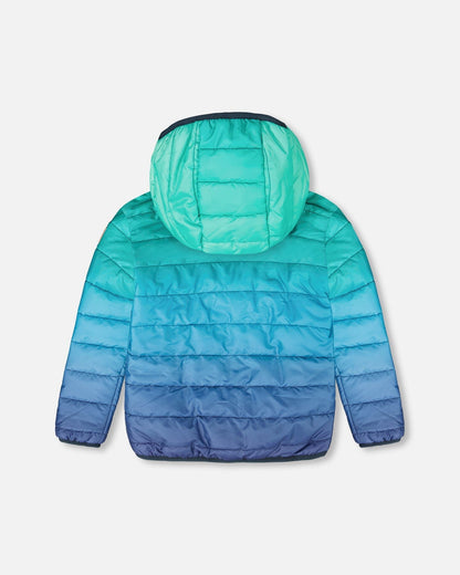 Quilted Mid-Season Jacket Green And Blue Gradient