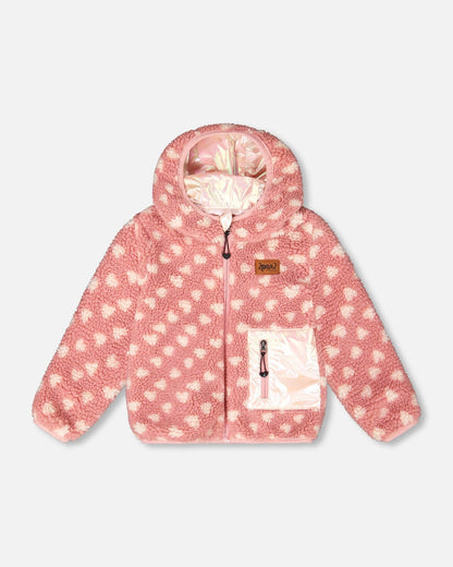 Veste réversible mi-saison en sherpa cœur rose