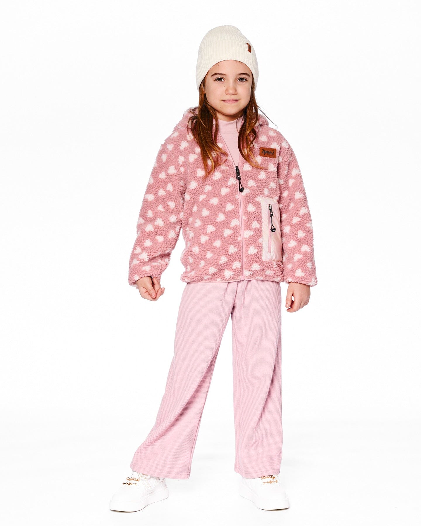 Veste réversible mi-saison en sherpa cœur rose