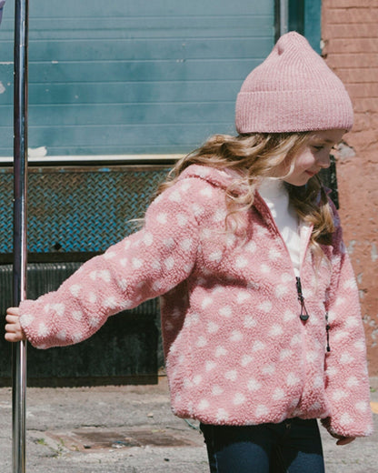 Veste réversible mi-saison en sherpa cœur rose