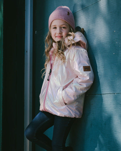Veste réversible mi-saison en sherpa cœur rose