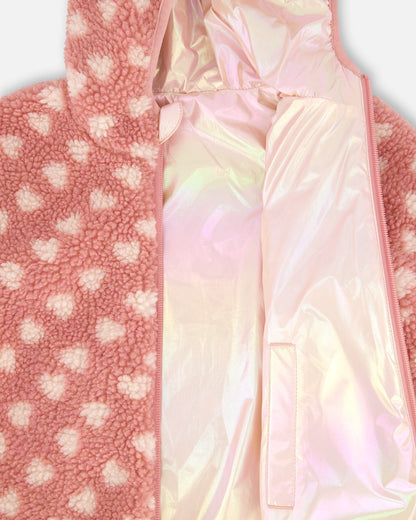 Veste réversible mi-saison en sherpa cœur rose