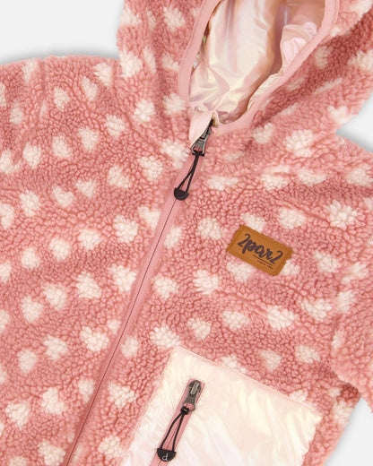 Veste réversible mi-saison en sherpa cœur rose