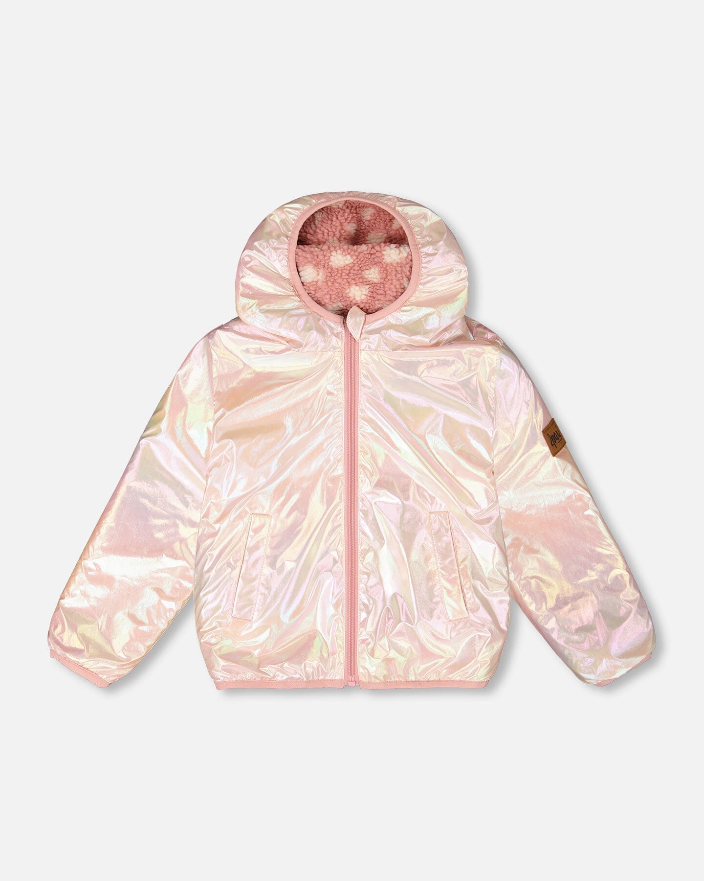 Veste réversible mi-saison en sherpa cœur rose