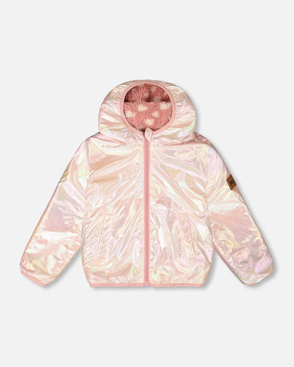 Veste réversible mi-saison en sherpa cœur rose